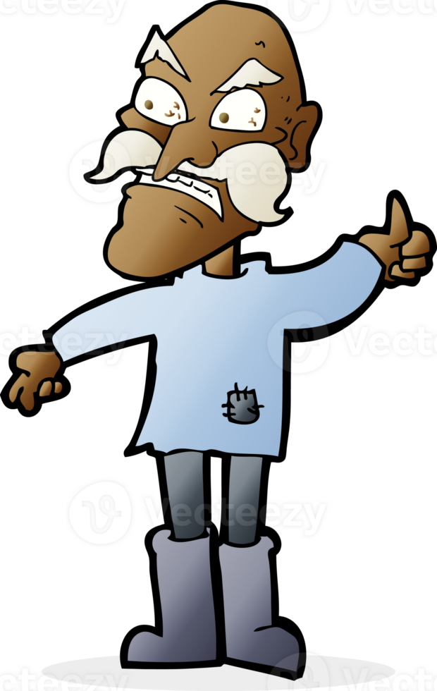 cartoon angry old man in patched clothing png