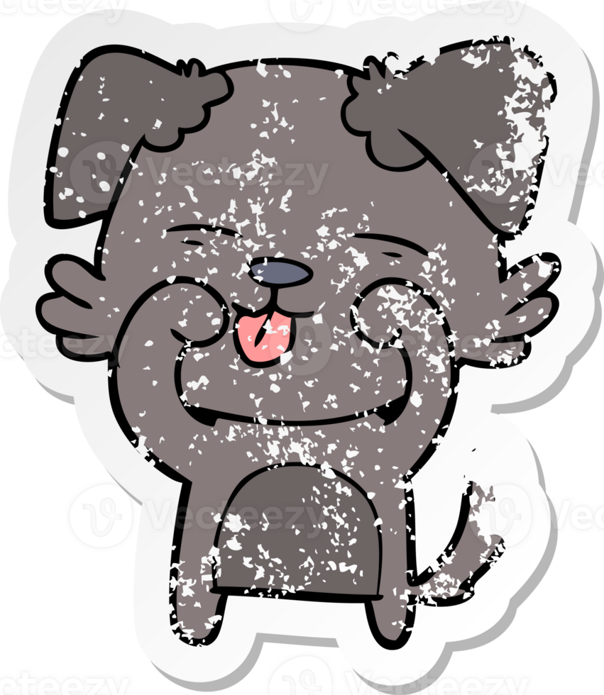 distressed sticker of a cartoon dog rubbing eyes png
