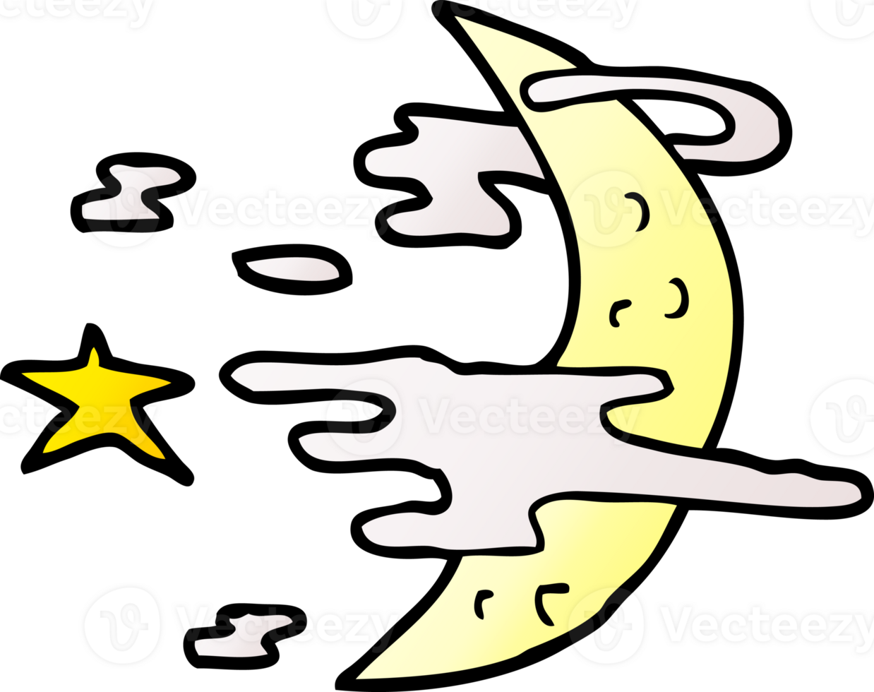 cartoon doodle spooky moon and clouds png