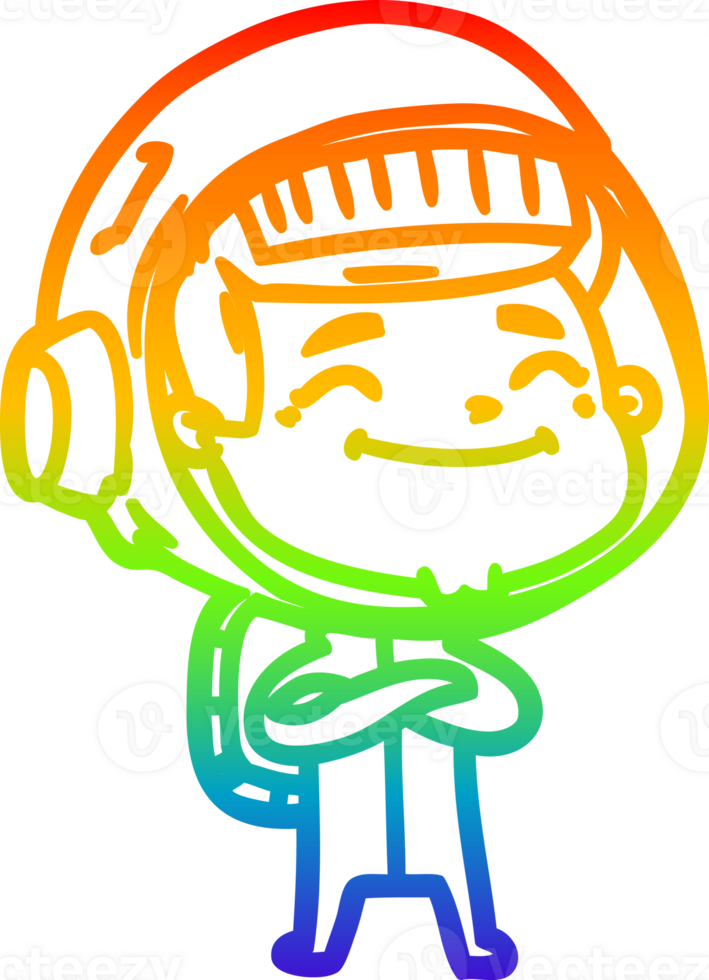 rainbow gradient line drawing of a happy cartoon astronaut png