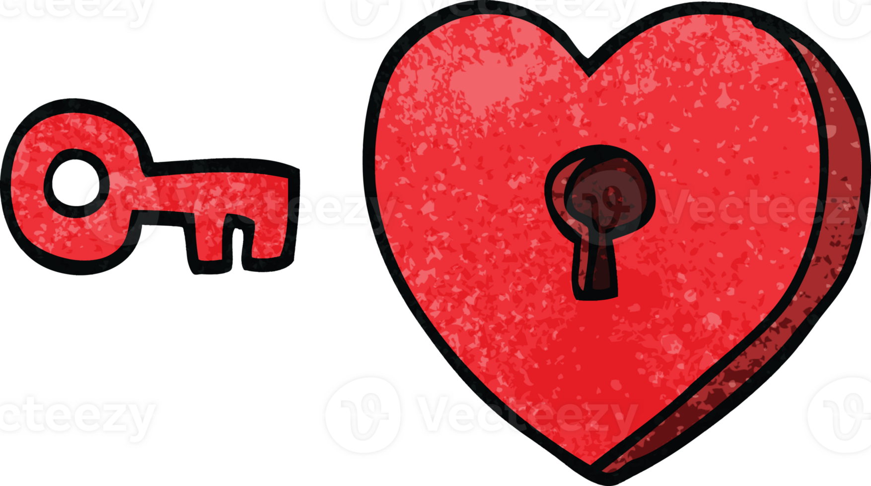 cartoon doodle heart and key png