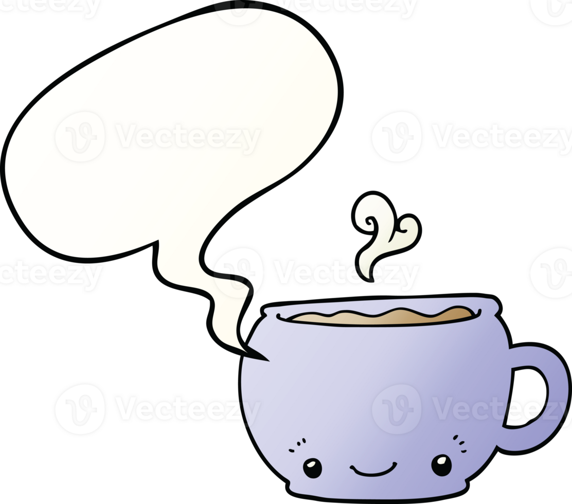 cartoon hot cup of coffee with speech bubble in smooth gradient style png