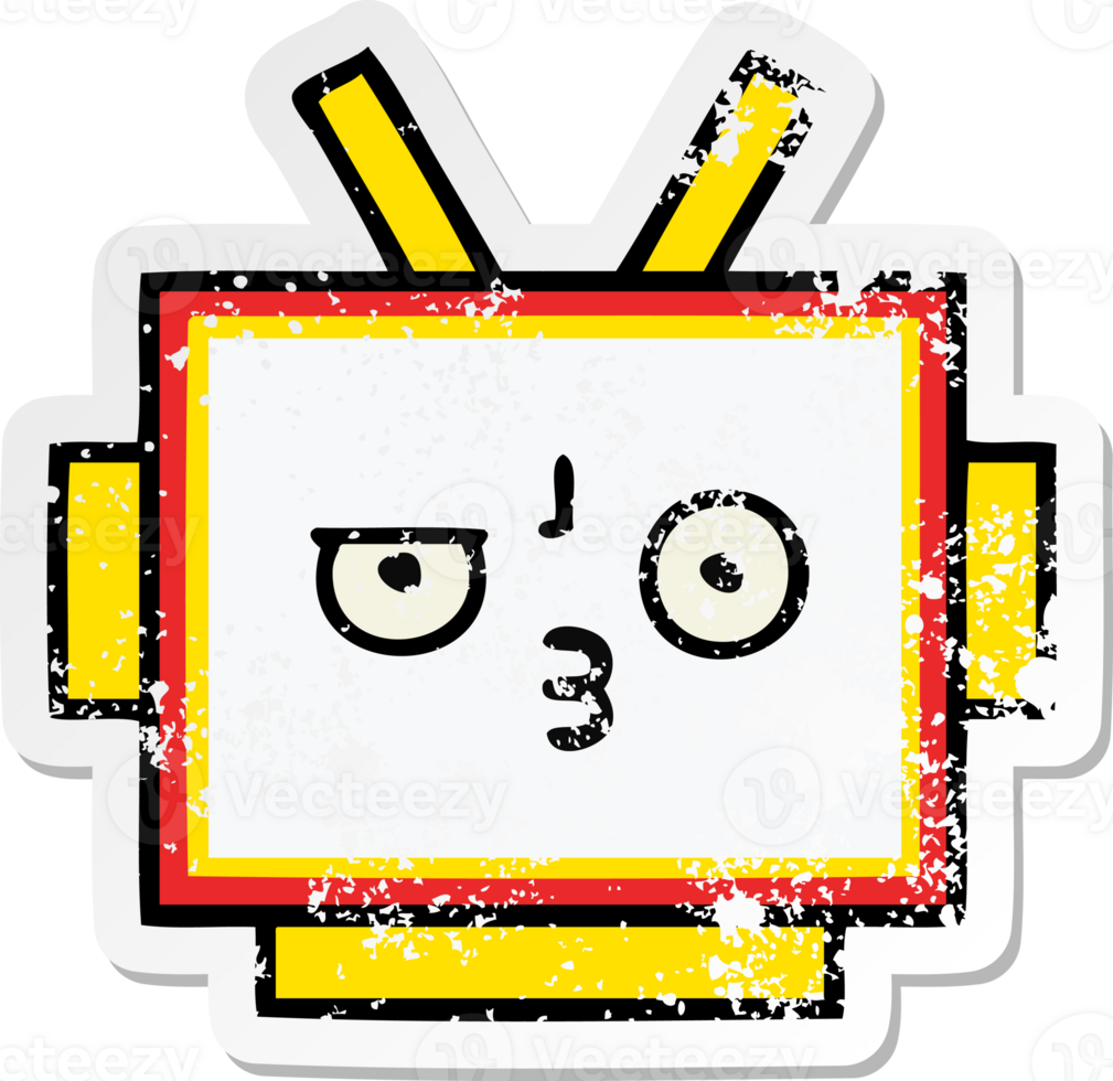distressed sticker of a cute cartoon robot head png