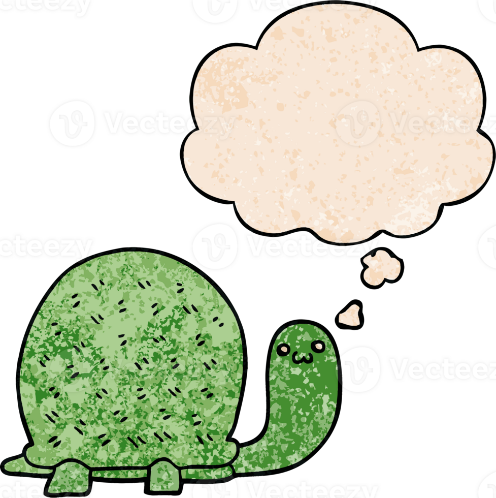 cute cartoon turtle with thought bubble in grunge texture style png