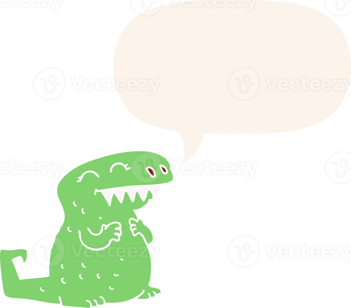 cartoon dinosaur with speech bubble in retro style png
