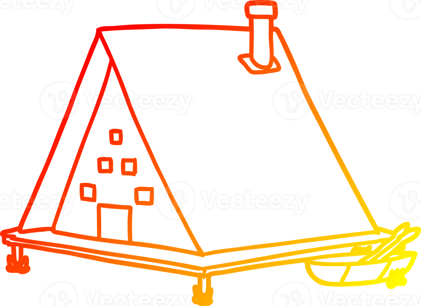 warm gradient line drawing of a cartoon lake house png