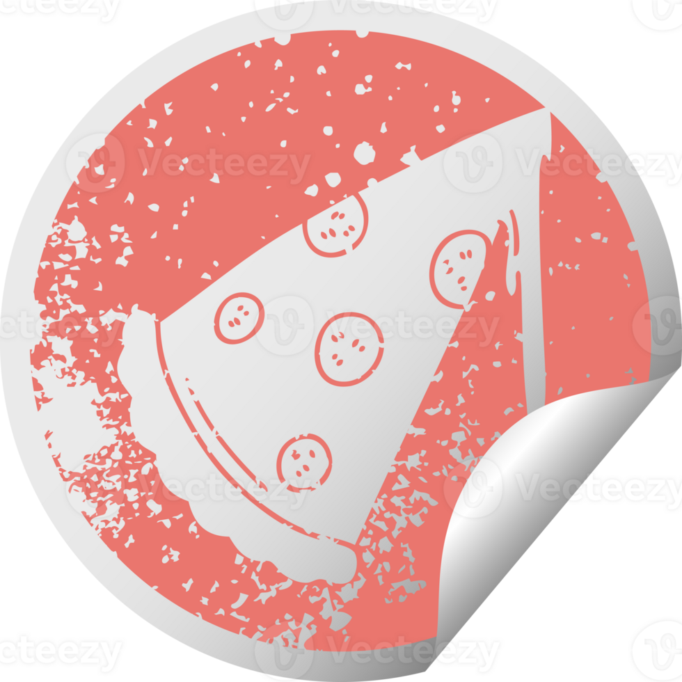 distressed circular peeling sticker quirky symbol slice of pizza png