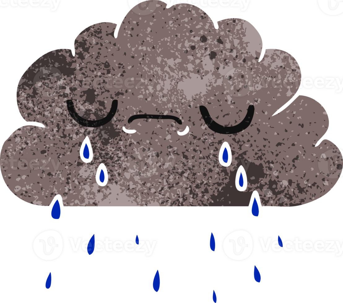 hand drawn retro cartoon of cute crying cloud png