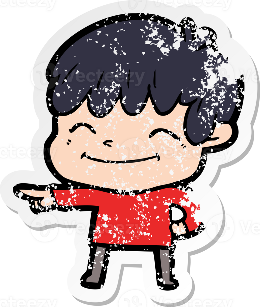 distressed sticker of a cartoon happy boy png