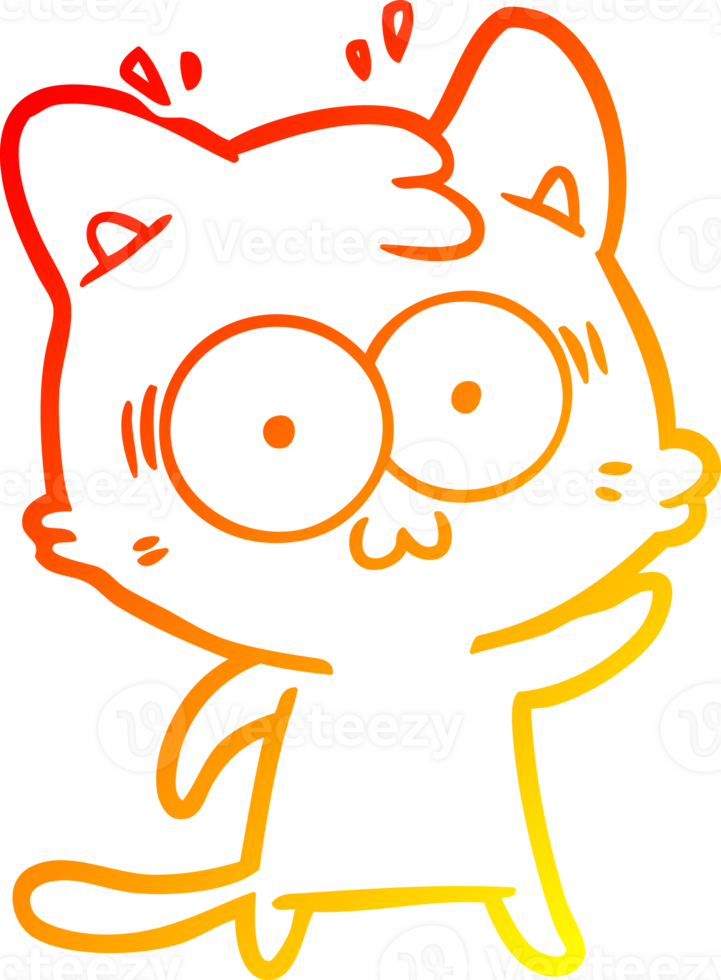 warm gradient line drawing of a cartoon surprised cat png