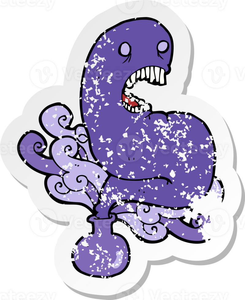 retro distressed sticker of a cartoon halloween ghost in bottle png