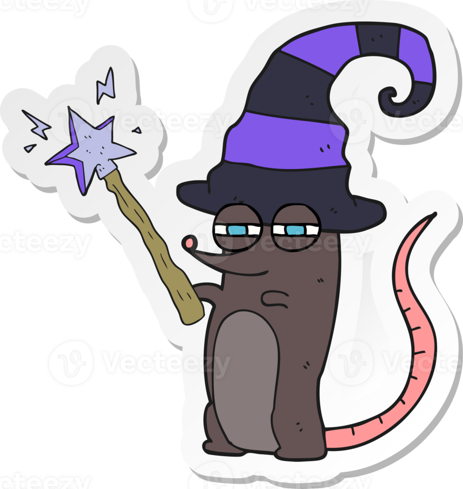 sticker of a cartoon magic witch mouse png