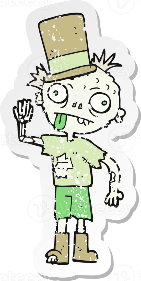 retro distressed sticker of a cartoon zombie png