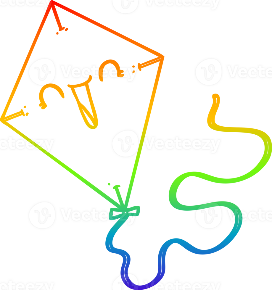 rainbow gradient line drawing of a cartoon kite png