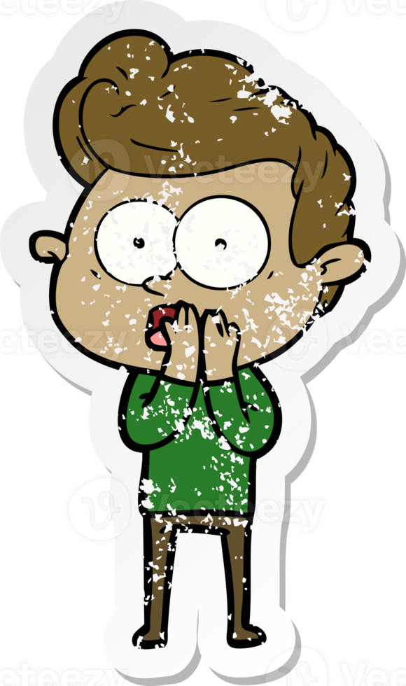 distressed sticker of a cartoon staring man png