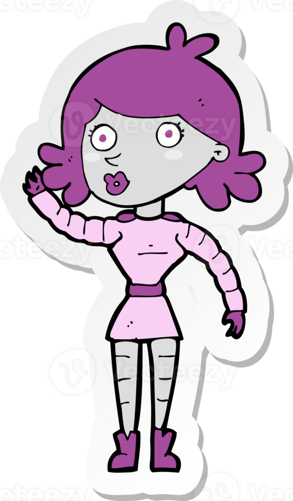 sticker of a cartoon robot woman waving png