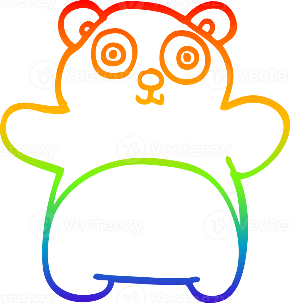 rainbow gradient line drawing of a cartoon happy panda png