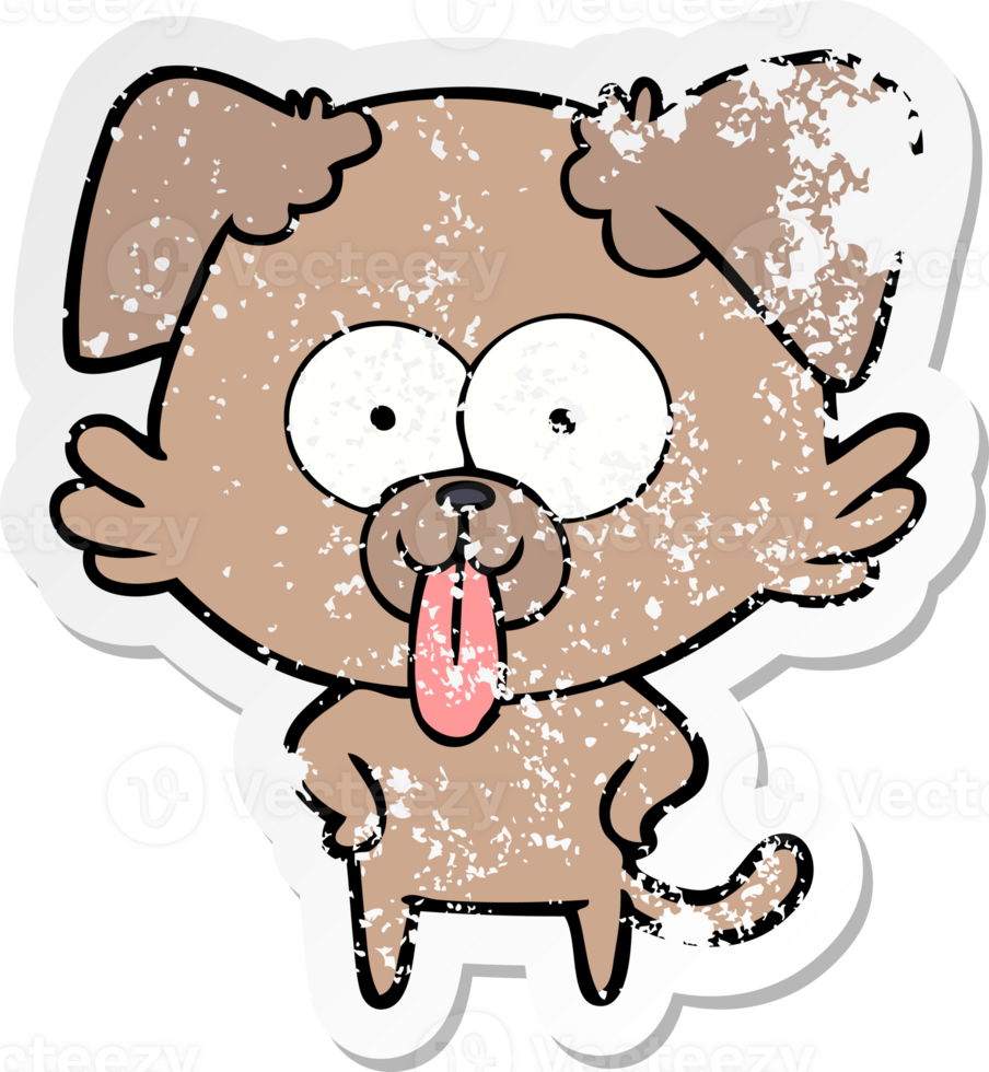 distressed sticker of a cartoon dog with tongue sticking out png