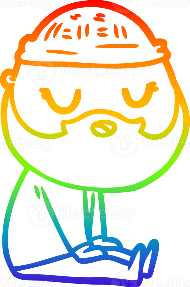 rainbow gradient line drawing of a cartoon man with beard png