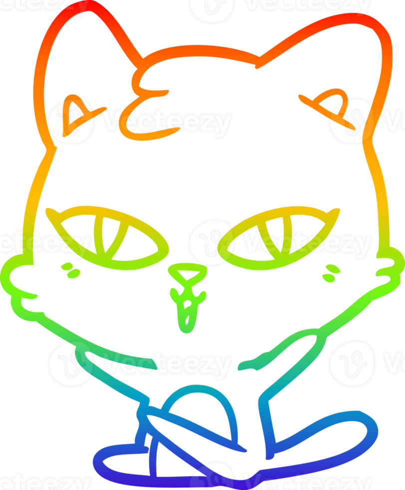 rainbow gradient line drawing of a cartoon cat png