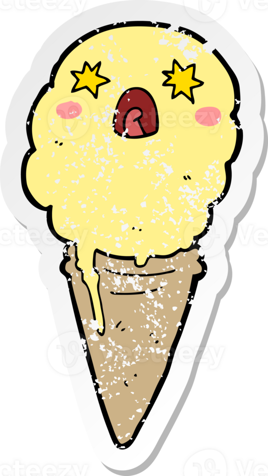 distressed sticker of a cartoon shocked ice cream png