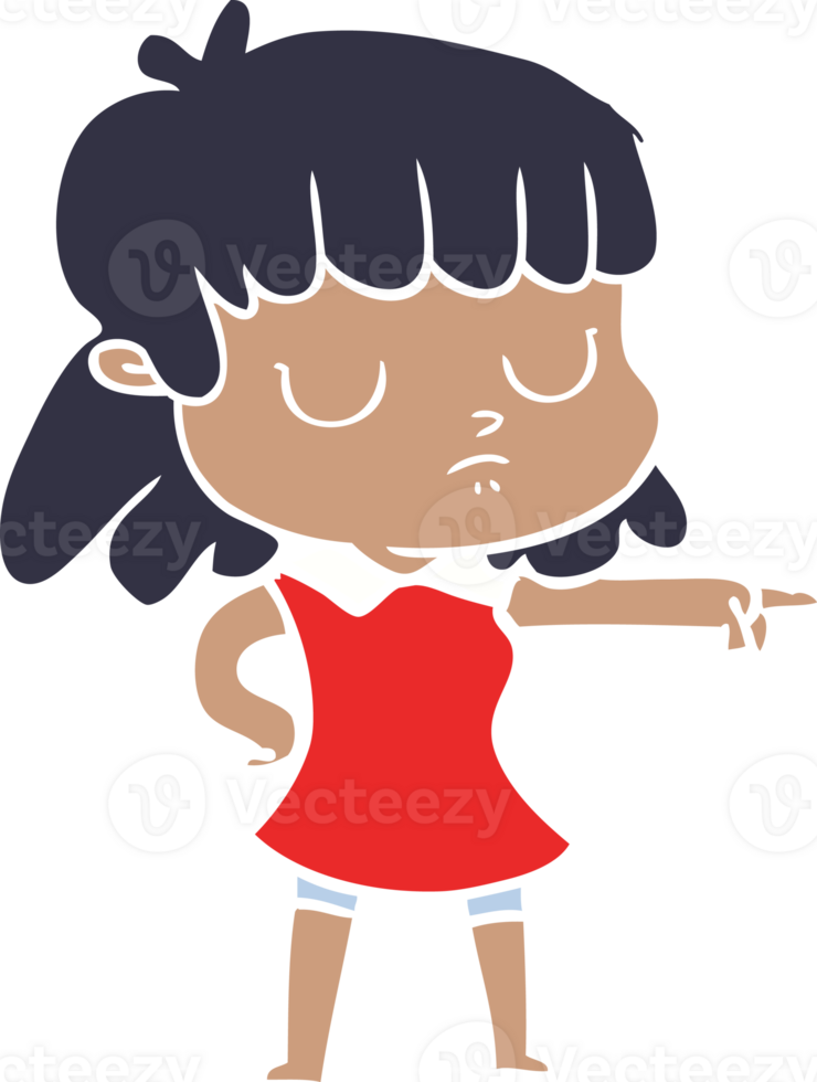 flat color style cartoon indifferent woman pointing png