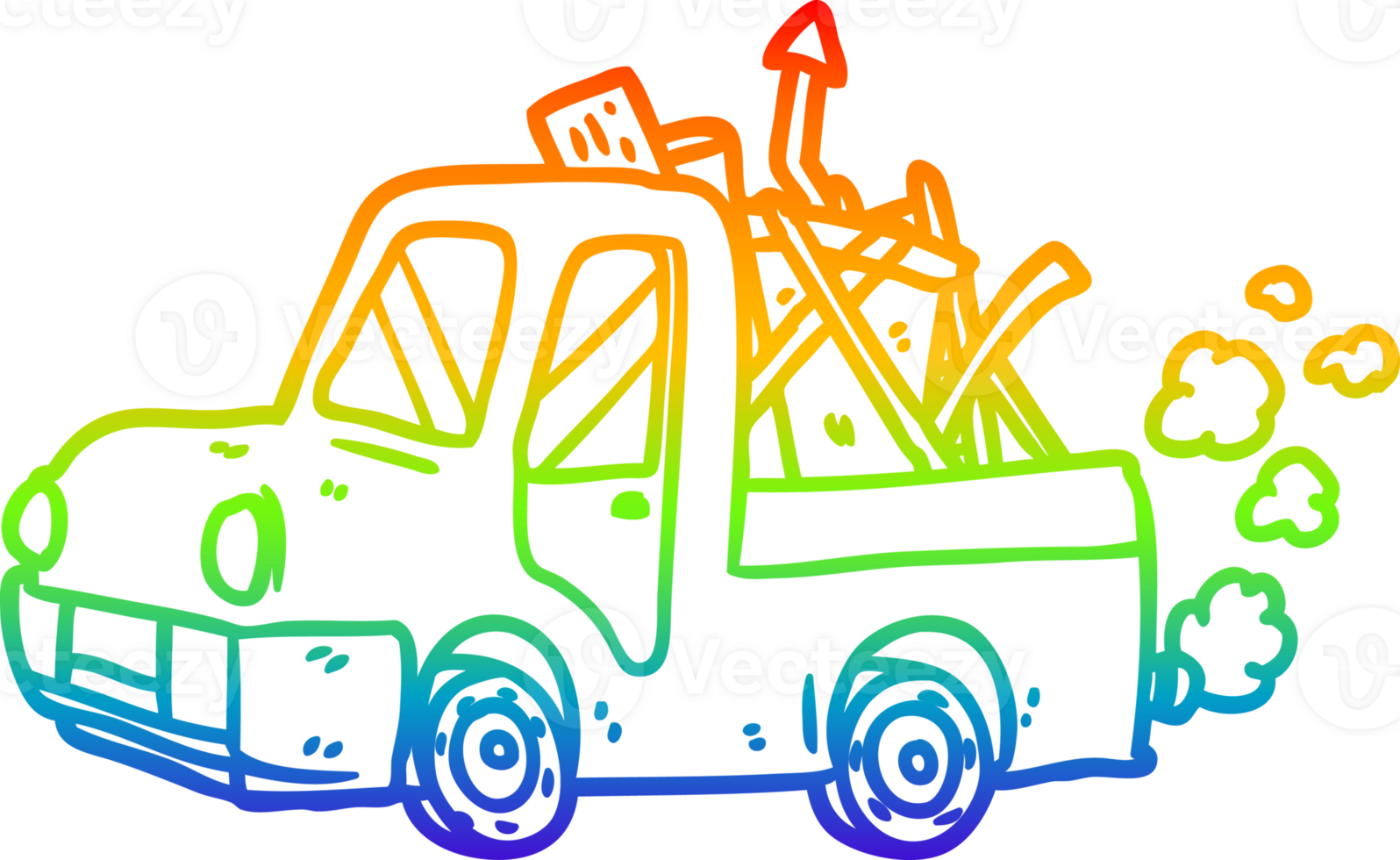 rainbow gradient line drawing of a old truck full of junk png
