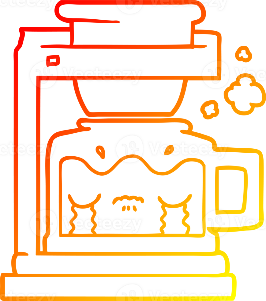 warm gradient line drawing of a cartoon crying filter coffee machine png