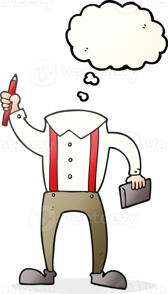 hand drawn thought bubble cartoon headless body with notepad and pen add own photos png