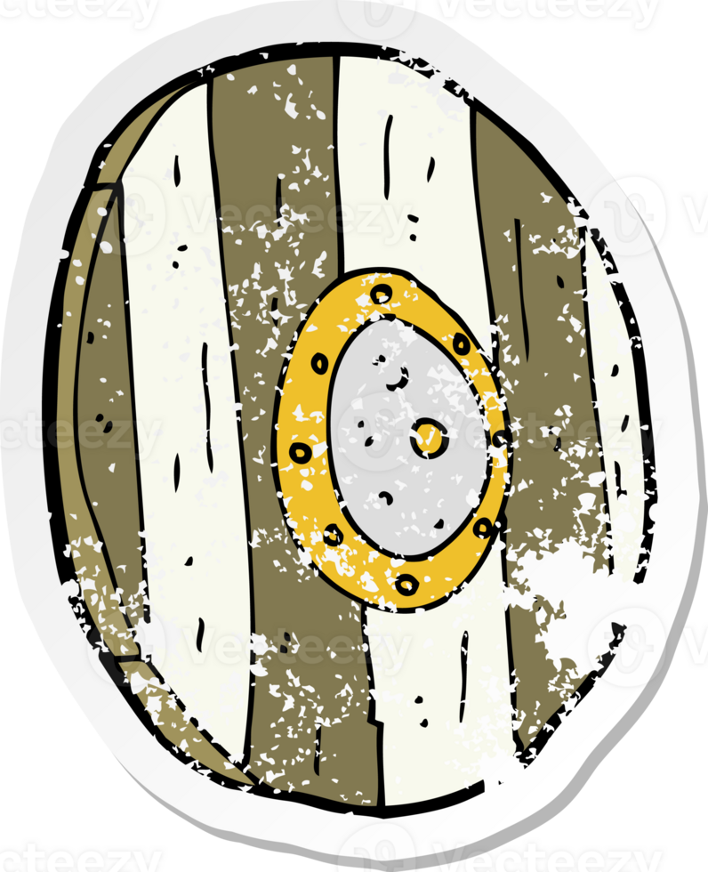 retro distressed sticker of a cartoon wooden shield png