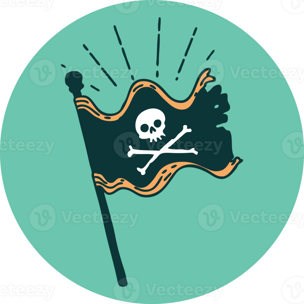 icon of a tattoo style waving pirate flag png