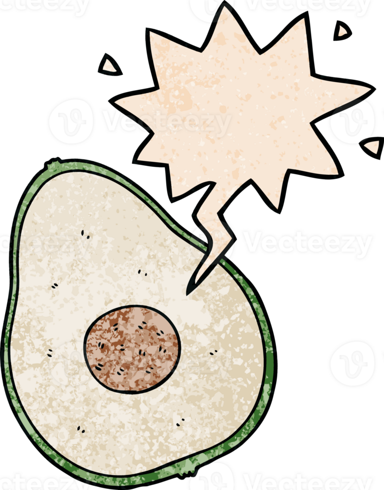cartoon avocado with speech bubble in retro texture style png