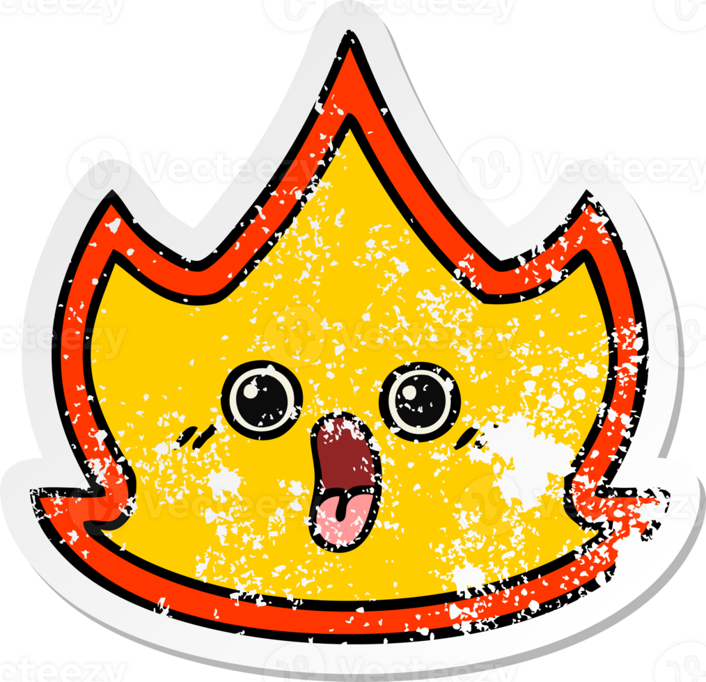 distressed sticker of a cute cartoon fire png