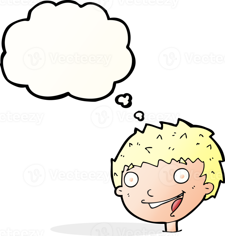 cartoon laughing boy with thought bubble png