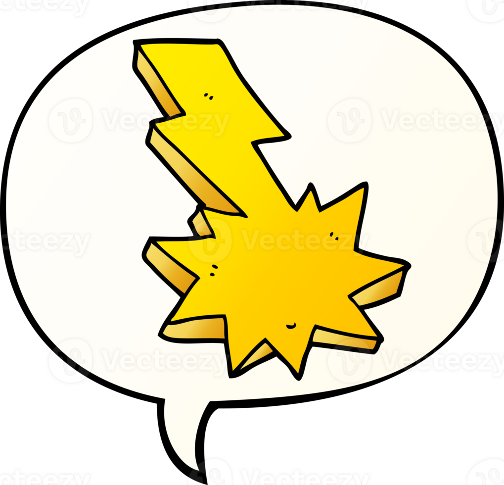 cartoon lightning strike with speech bubble in smooth gradient style png