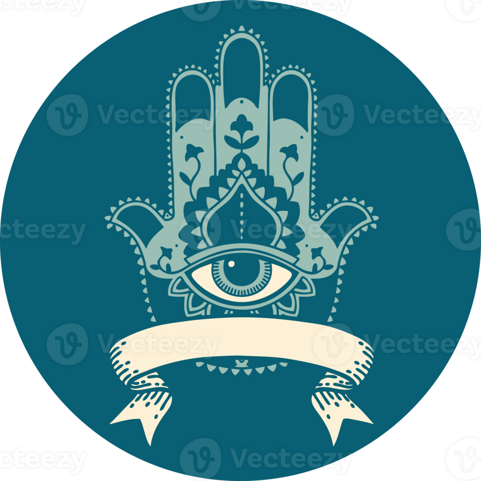 tattoo style icon with banner of a hamza png