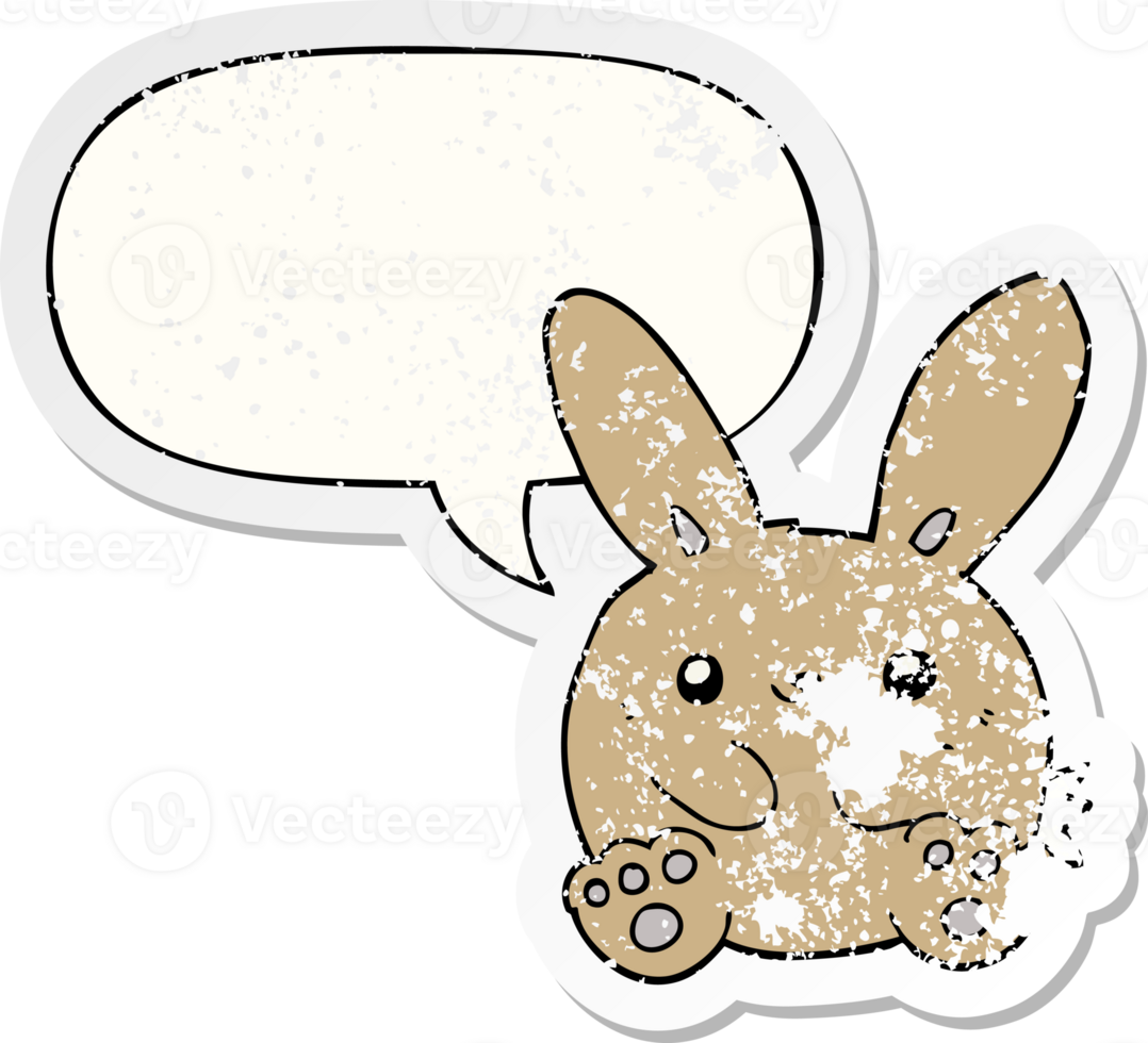 cartoon rabbit with speech bubble distressed distressed old sticker png
