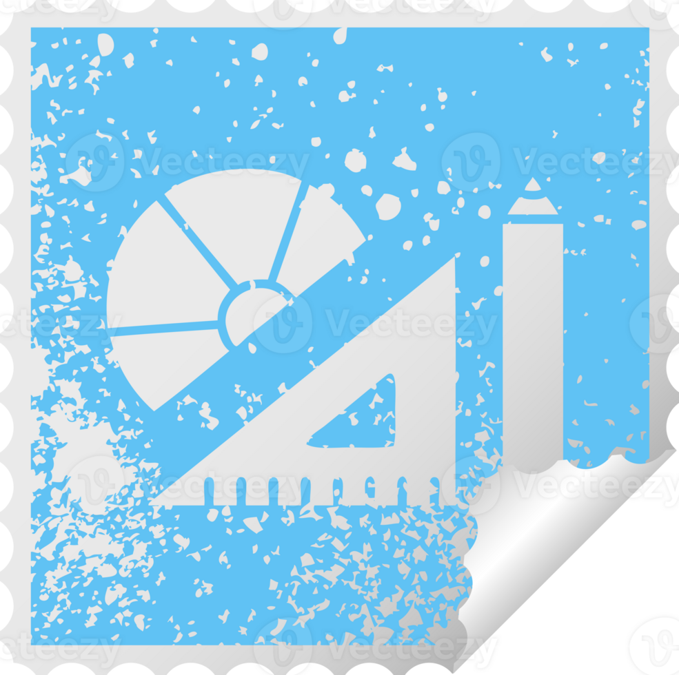 distressed square peeling sticker symbol of a maths kit png
