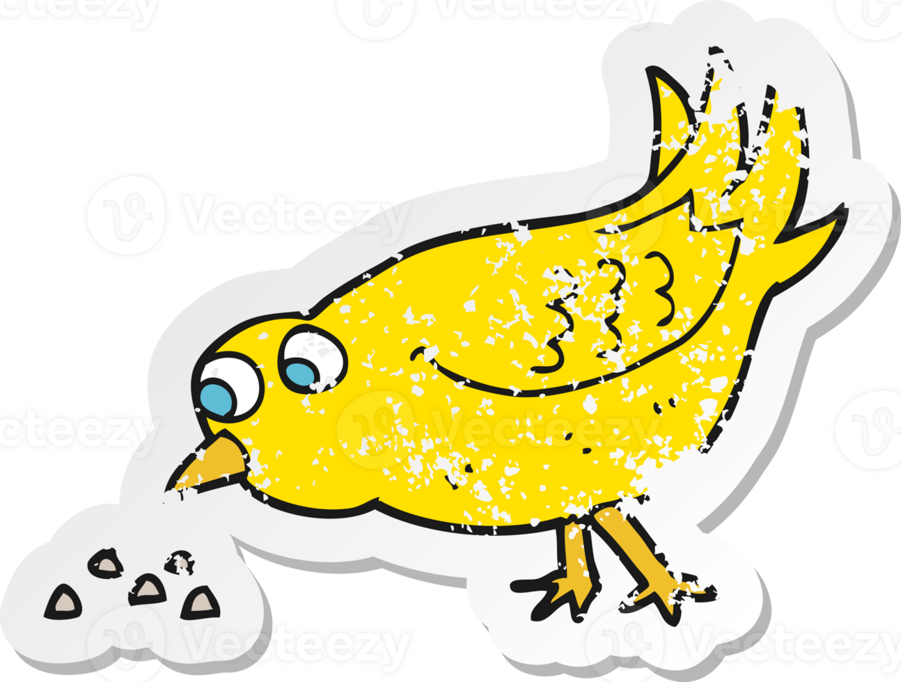 retro distressed sticker of a cartoon bird pecking seeds png