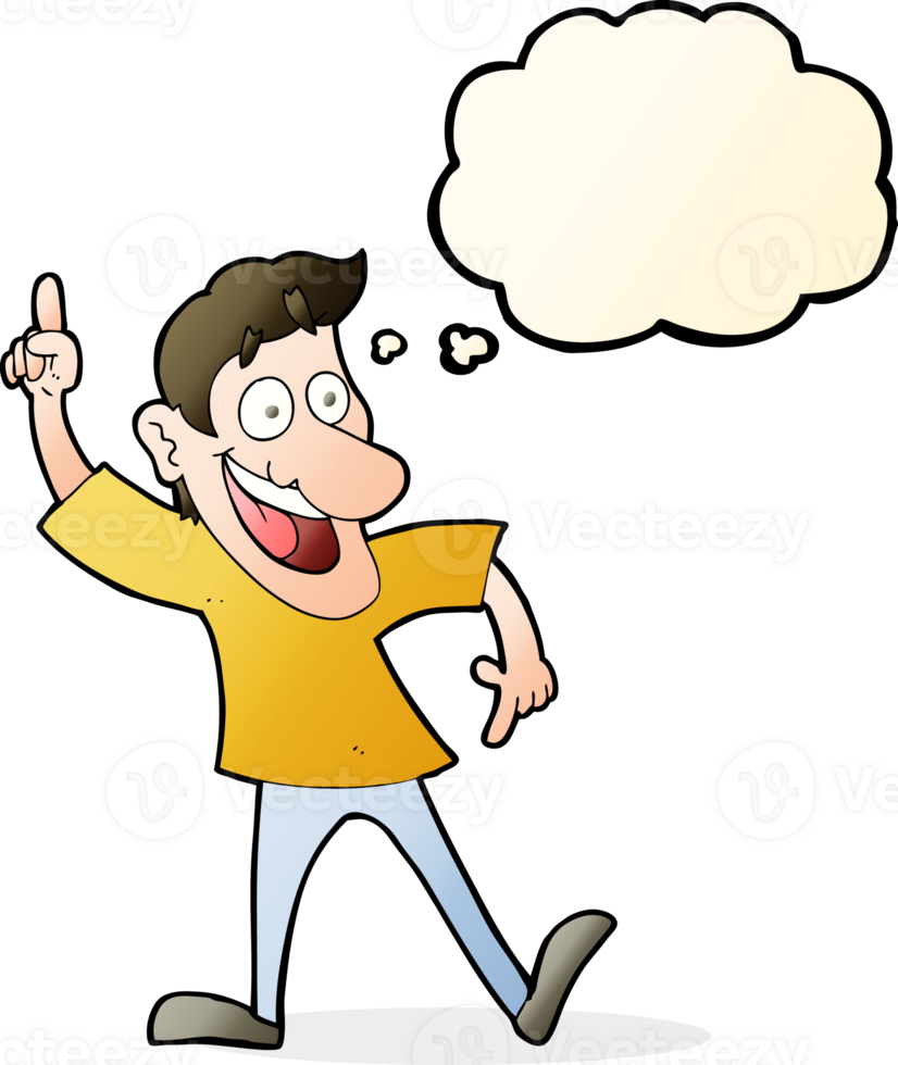 cartoon man with great idea with thought bubble png