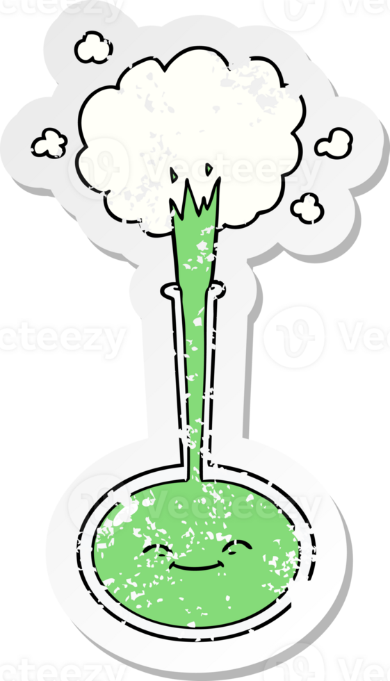 distressed sticker of a cartoon chemical reaction png