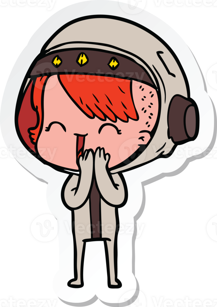 sticker of a giggling cartoon space girl png
