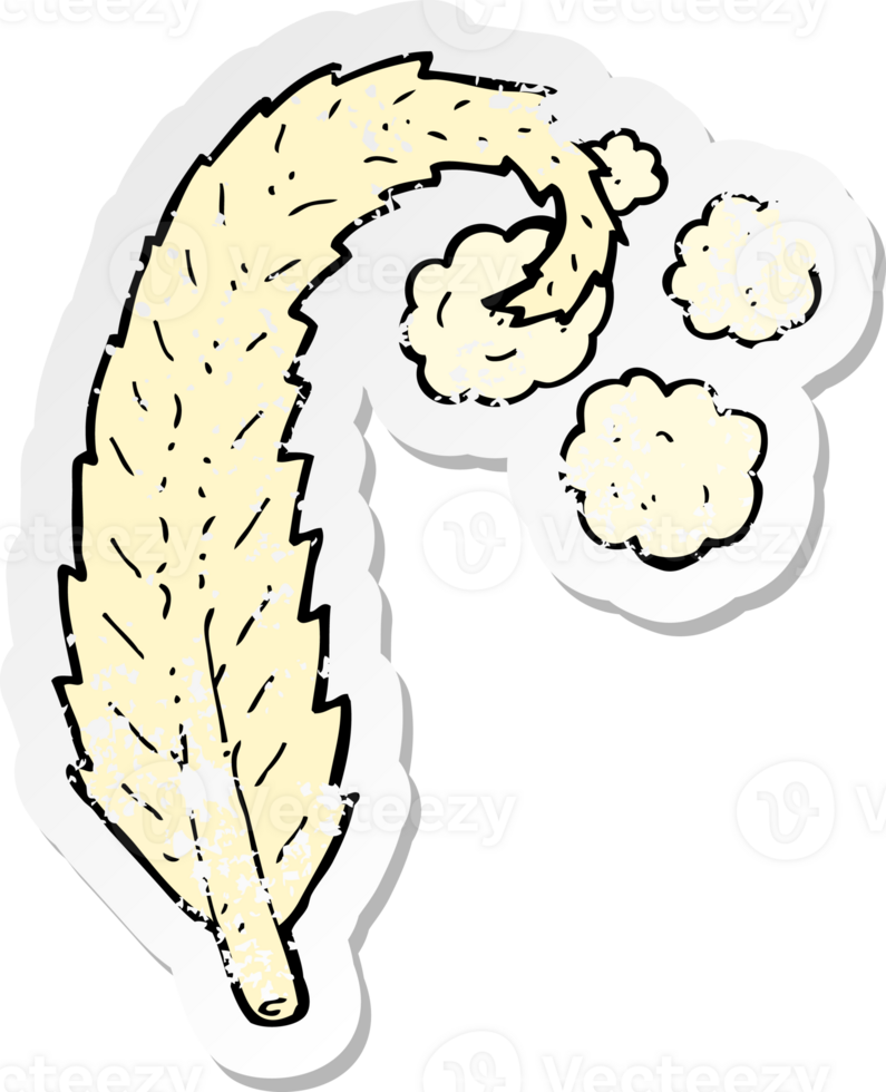 retro distressed sticker of a cartoon feather png