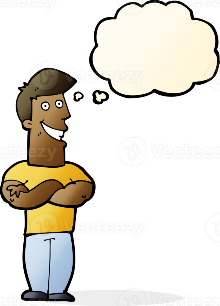 cartoon grinning man with thought bubble png