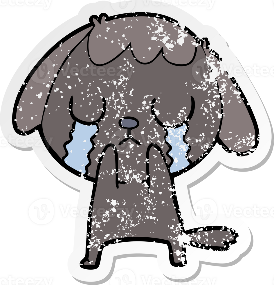 distressed sticker of a cute cartoon dog crying png