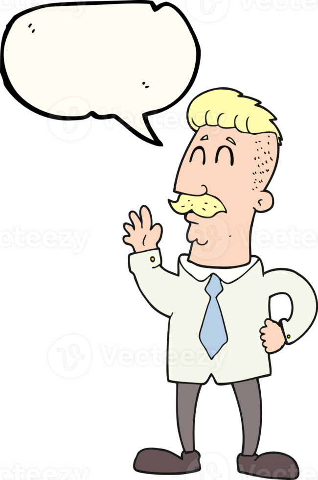 hand drawn speech bubble cartoon office man waving png