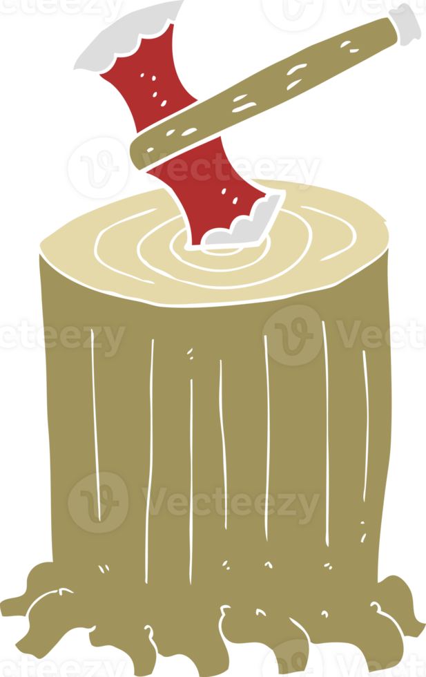 flat color illustration of tree stump and axe png