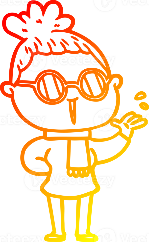 warm gradient line drawing of a cartoon woman wearing spectacles png