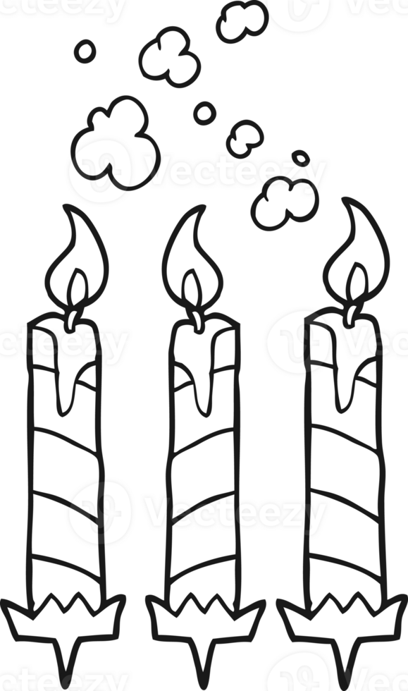 hand drawn black and white cartoon birthday cake candles png