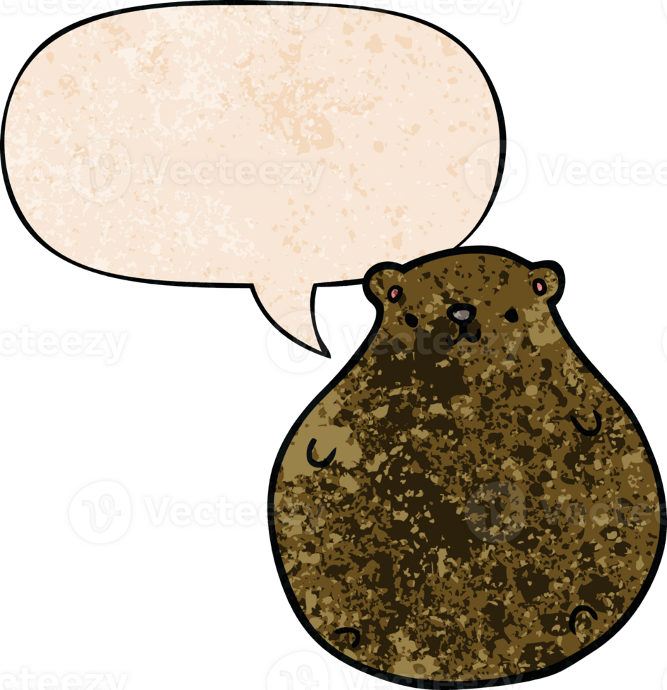 cartoon bear with speech bubble in retro texture style png